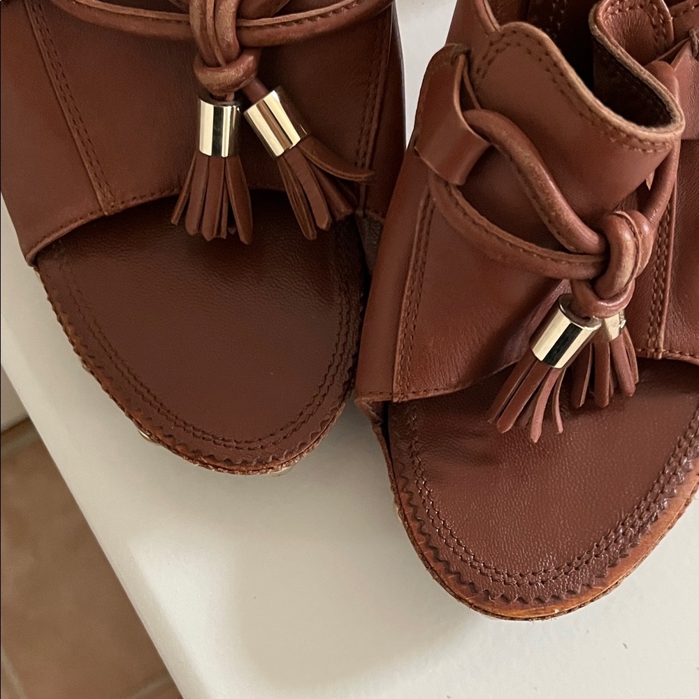 Authentic Yves Saint Laurent Brown Leather Mules with Tassel and Stud Accents - Picture 7 of 9